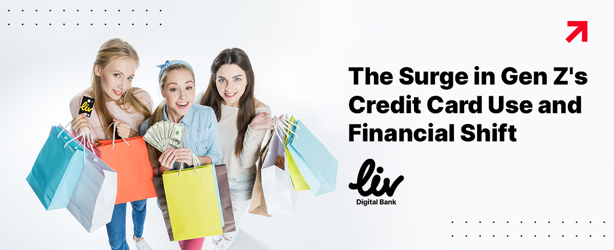 Gen Z girls with shopping bags and liv credit card/cash in hand.
